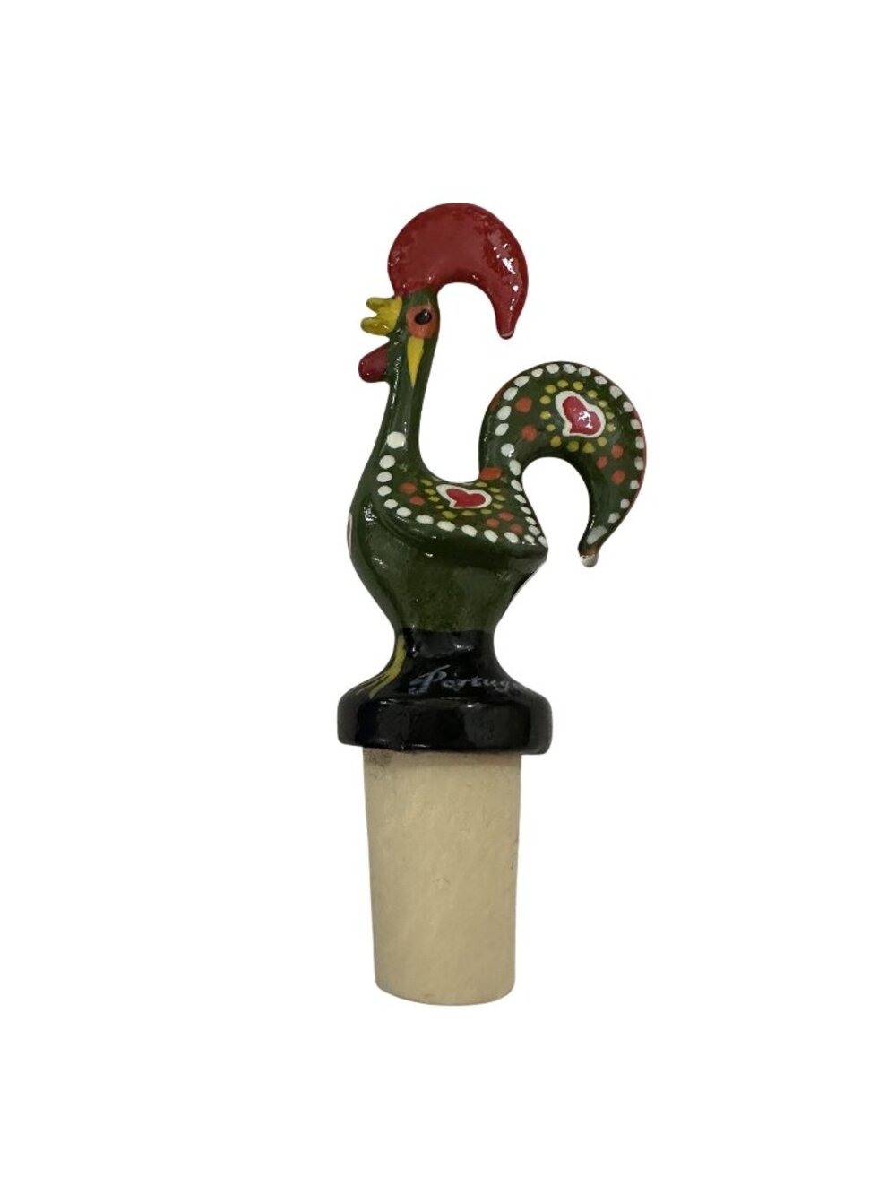 Portuguese The Rooster of Barcelos Green Bottle Stopper Cork Portugal Souvenir